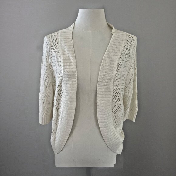 Leo & Nicole Bolero Shrug Crop Cardigan Women's Small Ivory Half Sleeve Sheer - Picture 1 of 11